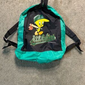 Vintage 1992 Looney Tunes Tweety Bird Backpack Bag Oakland Athletics